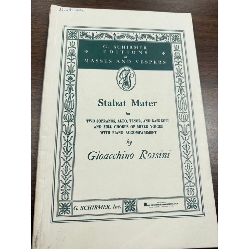 Rossini Stabat Mater G Schirmer Choral Vocal Score Piano Classical Sheet Music
